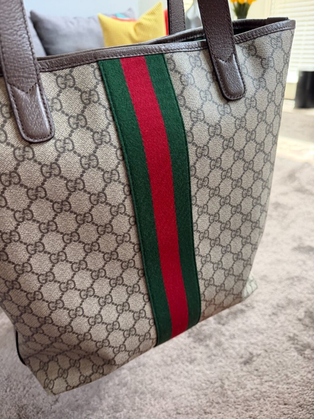 Gucci Medium Tote Bag, Borwn with Gold GG - Picture 7 of 13